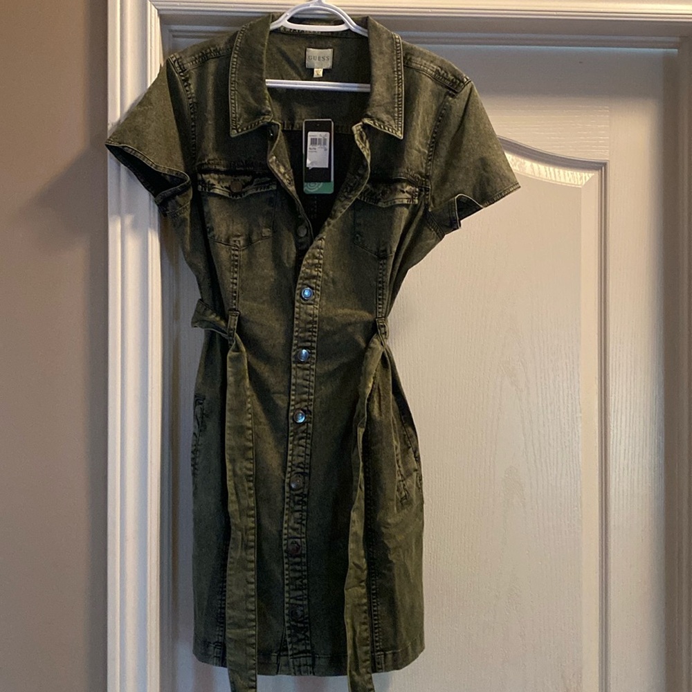 Brand new with tags, army green jean type material Guess dress